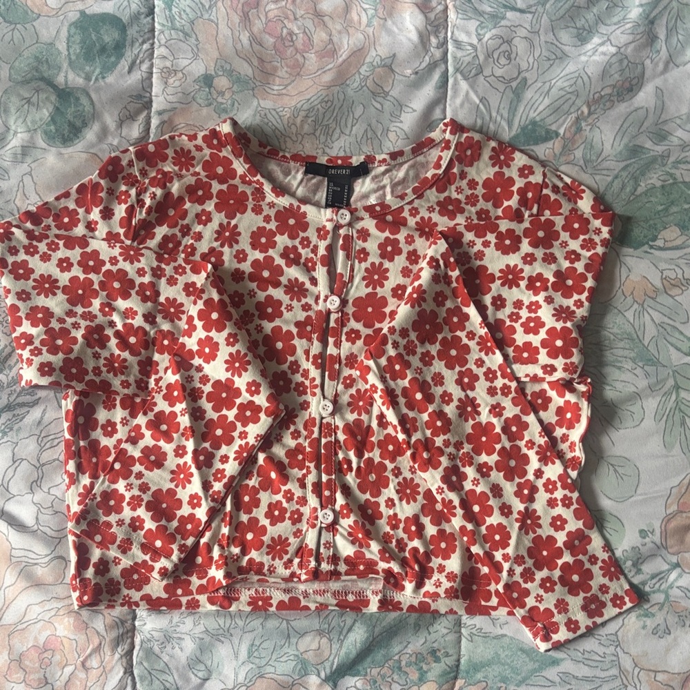 Forever 21 Red and Cream Floral Blouse